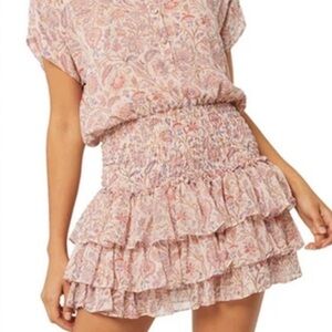 MISA Eloisa Floral Mini Dress Smocked Ruffled
Skirt Waist - Size M